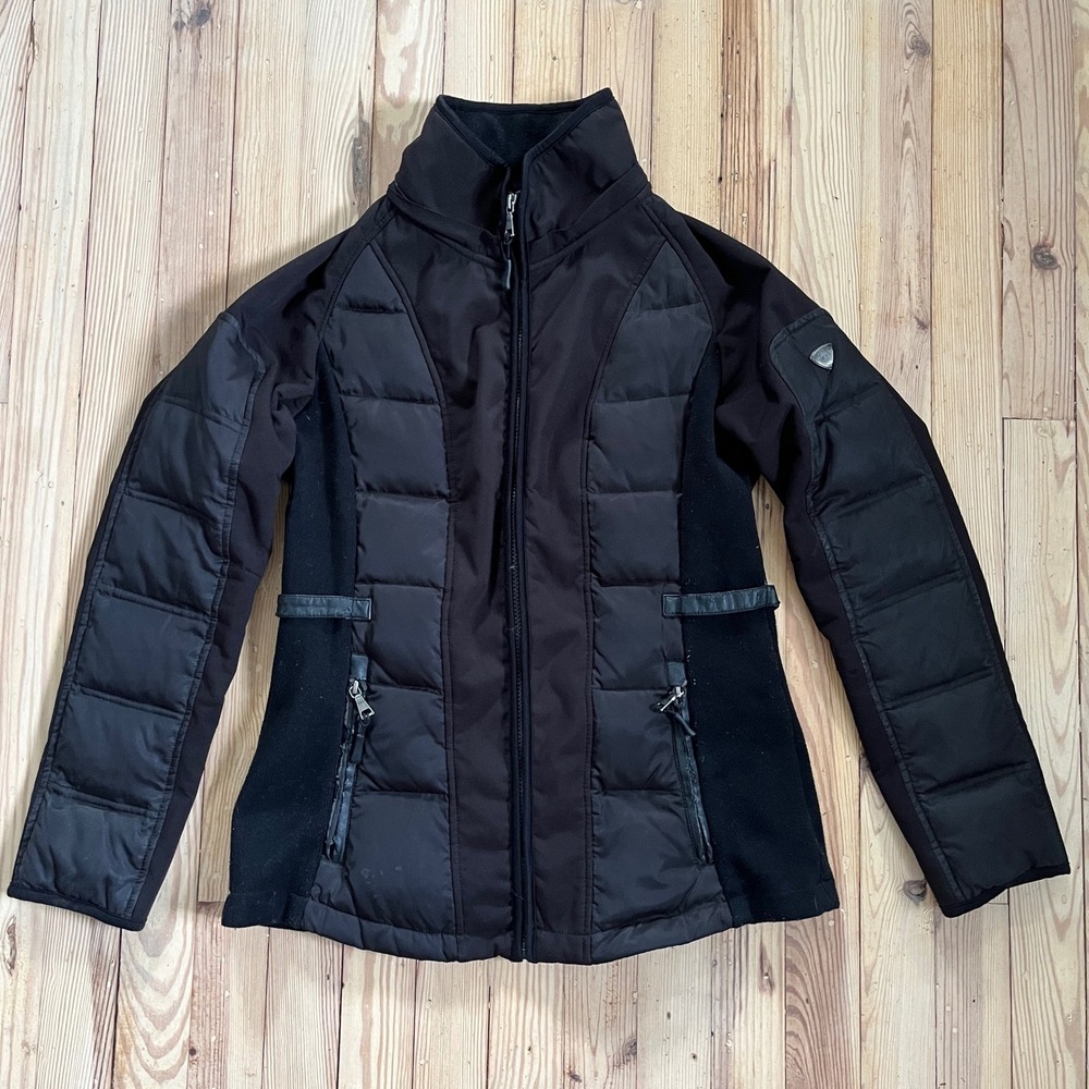 1 Madison Expedition Women's Down Puffer Jacket Black‎ Knit Panels Size M